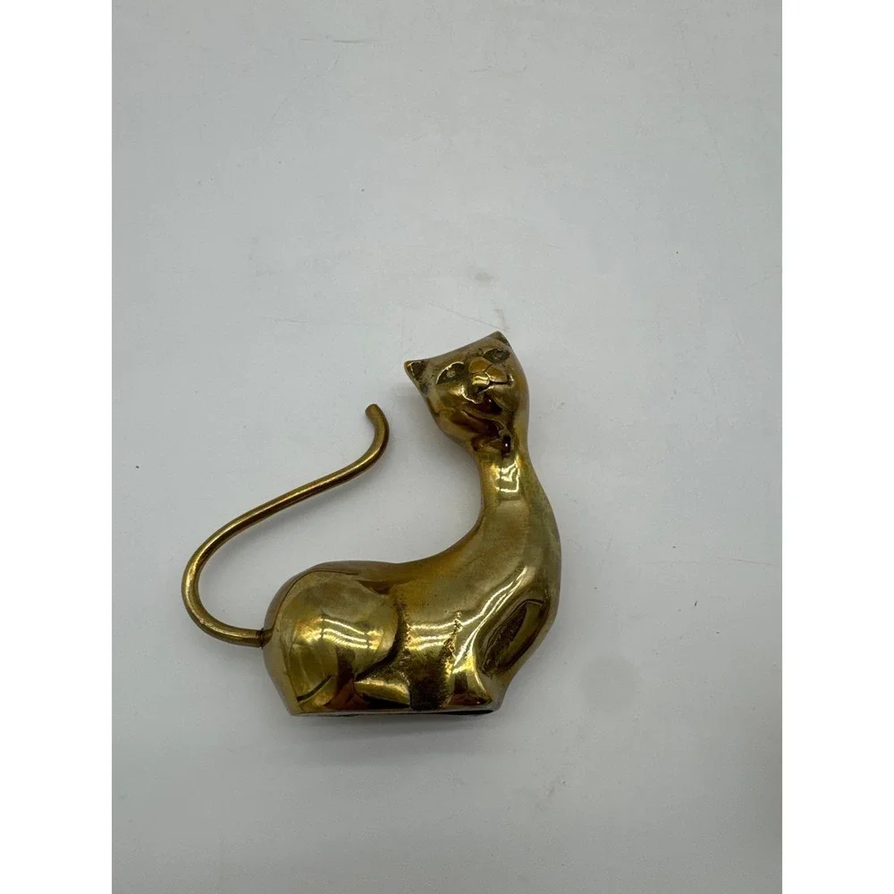 Vintage Brass Cat Figure Desktop Shelf‎ Home Decor Collectible Figurine Used
